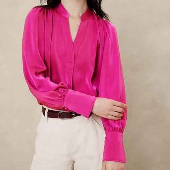 Banana Republic Factory Tops - Banana Republic Elegant Berry Crepe Volume-Sleeve Blouse/NWT/S